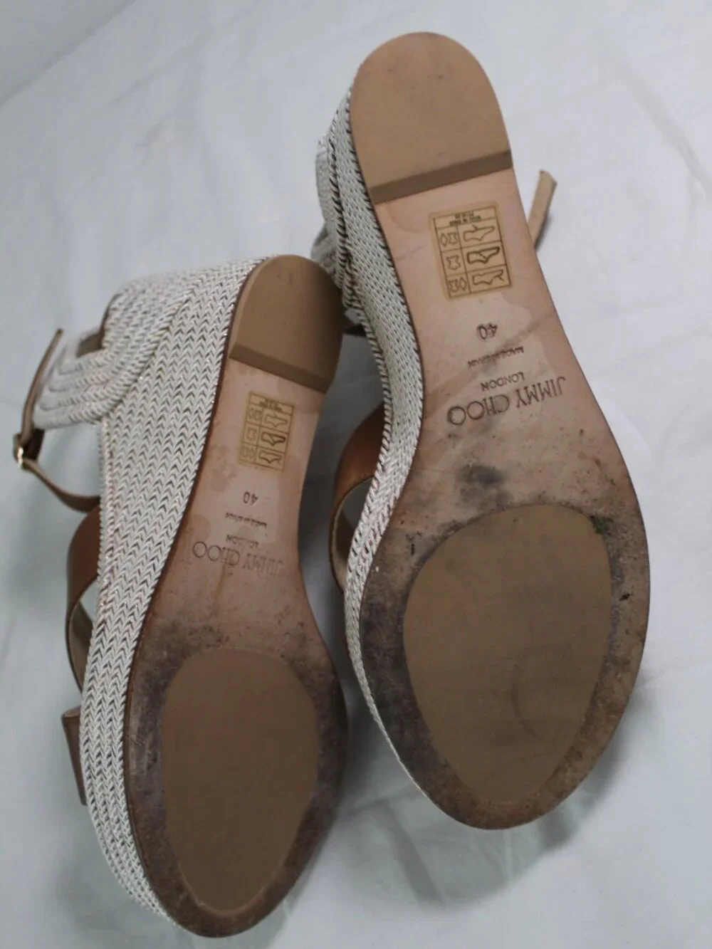 Jimmy Choo Raffia Espadrille Wedge Brown Leather Dellena 100 Sandals 40